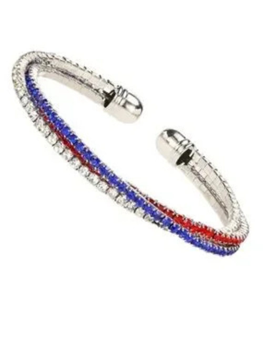 Patriotic Silver Crystal Cuff Bracelet | Fourth of July Accessory